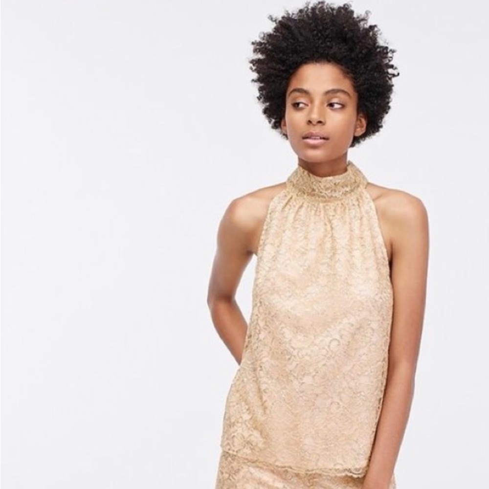 NWT- J. Crew gold lace blouse with tie back